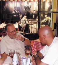 Bill Peterson with Paco Zanoia at Little Italy Restaurant in Verbania